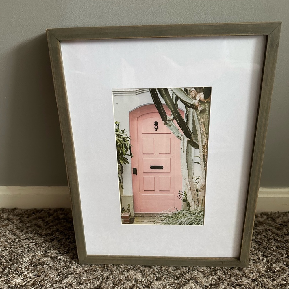 Wood Framed Wall Art with Pink Door